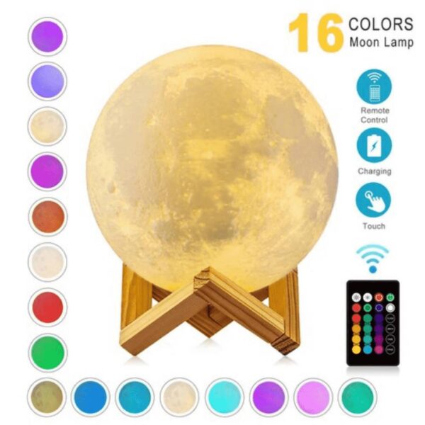 3D Moon Lamp 16 Colours