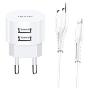 USAMS Dual USB Round Adapter with Lightning Cable iPhone