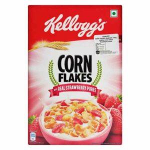 Kellogg's Corn Flakes With Real Strawberry Puree Breakfast Cereal 300gm in a packet