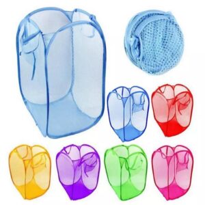 Multicolor Breathable Nylon Mesh Laundry Basket / Laundry Bag (Pack Of 3 baskets)