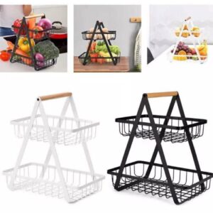 2-Tier Metal Fruit Basket Portable Kitchen Storage Basket