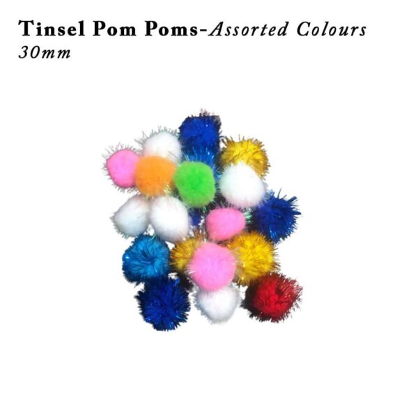 Tinsel Pom-Poms 30mm Assorted Colours