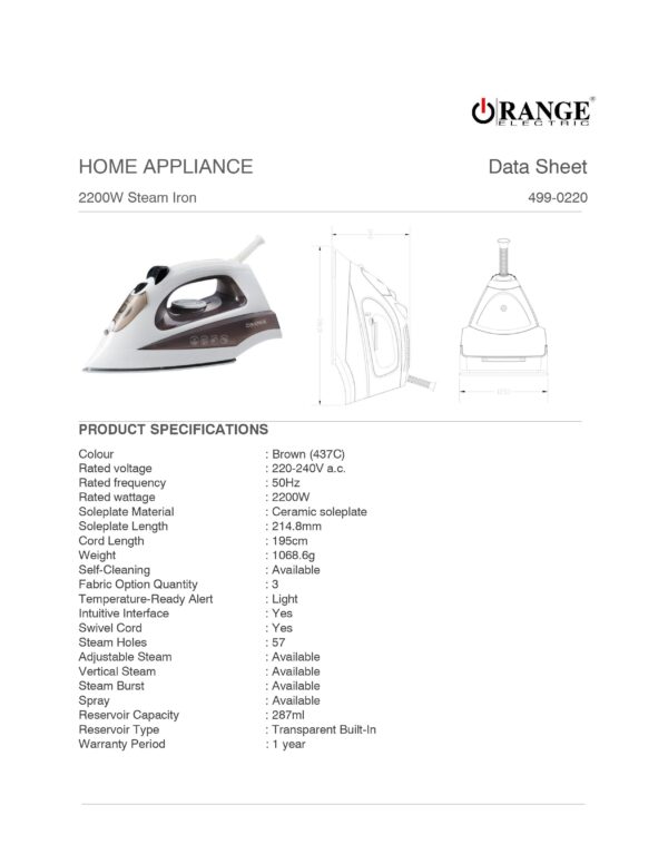 2200W Middl-End Steam Iron