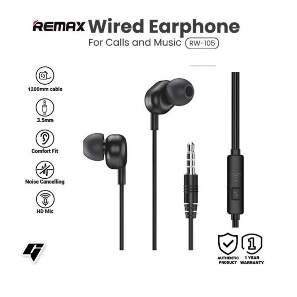 Remax RW-105 New Music Earphone With HD Mic 3.5mm Wire Headset - Image 2