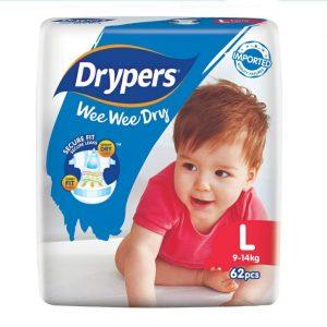 Drypers Wee Wee Dry Disposable Baby Diapers L 62Pcs in a pack