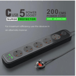 Premium 5 Way Extension Cord with 2 USB and 2 C-type ports