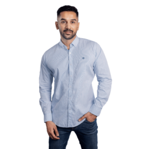 Benjamin George Men's Long Sleeve Shirt – Navy & Light Blue Stripes
