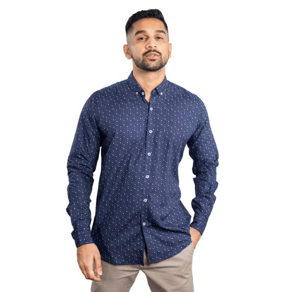 Benjamin George Men's Long Sleeve Shirt – Spotted Navy Blue