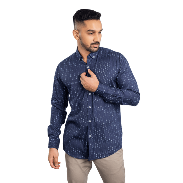 Benjamin George Men's Long Sleeve Shirt – Spotted Navy Blue - Image 2