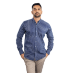 Benjamin George Men's Long Sleeve Shirt – Navy Blue & White Stripes