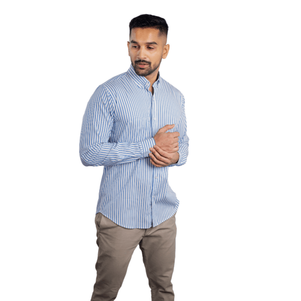 Benjamin George Men's Long Sleeve Shirt – White & Blue Stripes