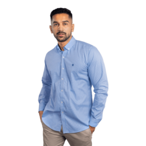 Benjamin George Men's Long Sleeve Shirt – White & Light Blue Check
