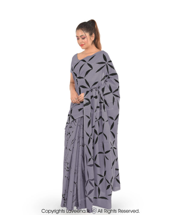 Laveena Cotton Batik Saree - Grey with Black - Image 3