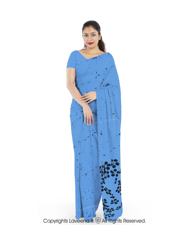 Laveena Cotton Batik Saree - Sky Blue with Black