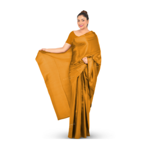 an image of a golden yellow Plain Satin Saree