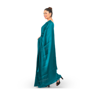 an image of a teal blue colour Plain Satin Saree