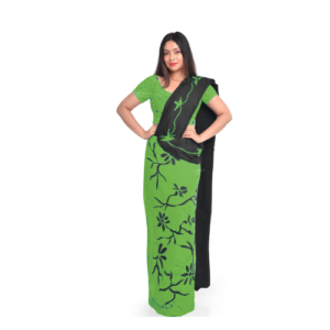 an image of a green colour batik Saree