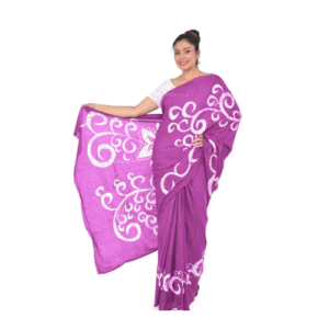 an image of a purple colour batik saree