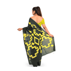 an image of a black and yellow batik saree
