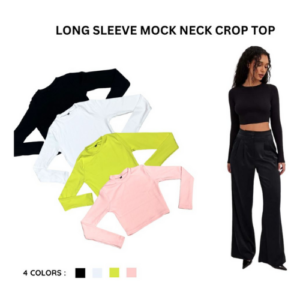Long Sleeve Mock Neck Crop Tops For Women