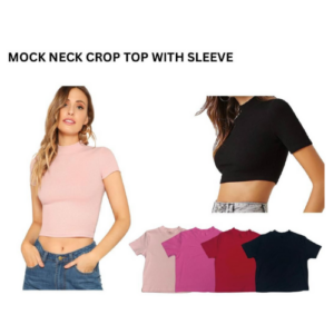Mock Neck Crop Tops with Sleeve For Women