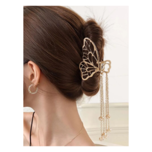 an image of a Butterfly Golden Tassel Claw Hair Clip for Women Girls Stylish Hair Accessories