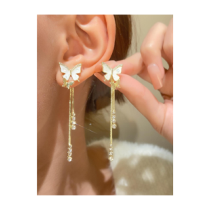 An Image of Elegant Butterfly Long Tassel Drop Dangle Earrings for Women
