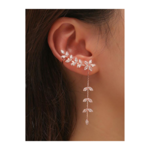 an image of Cubic Zirconia Leaves Tassel Wrap Earrings for Women