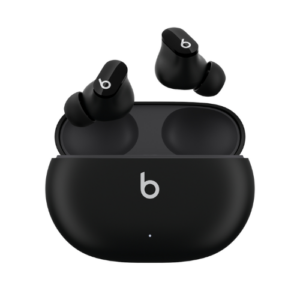 an image of a black colour bluetooth earbuds