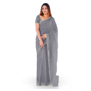 an image of a gray colour saree