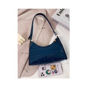 An Image of Croc Embossed Baguette Navy Blue Hand Bag for Women