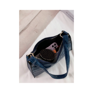 An Image of Croc Embossed Baguette Navy Blue Hand Bag for Women