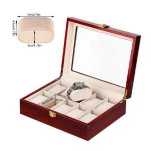 An Image of Luxury Wooden Watch Box 12 Grids Organizers for Men Women Jewelry Display