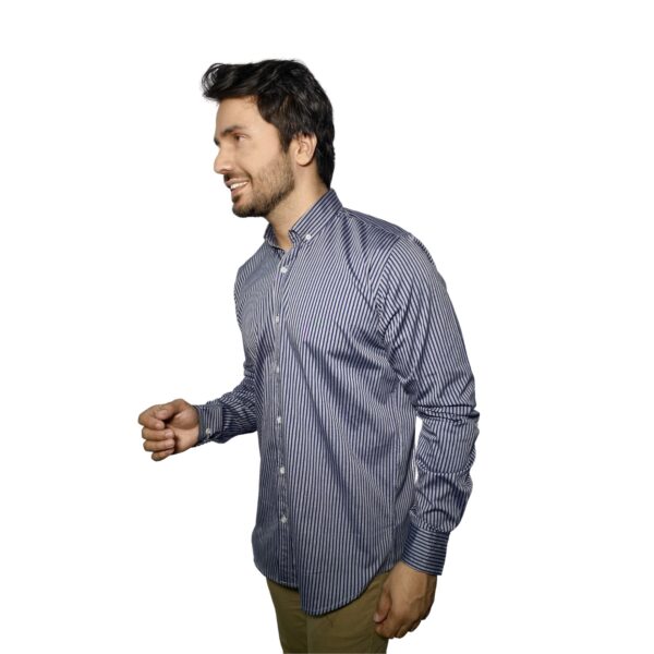 Benjamin George Men's Long Sleeve Shirt - Grey & Navy Stripes - Image 3