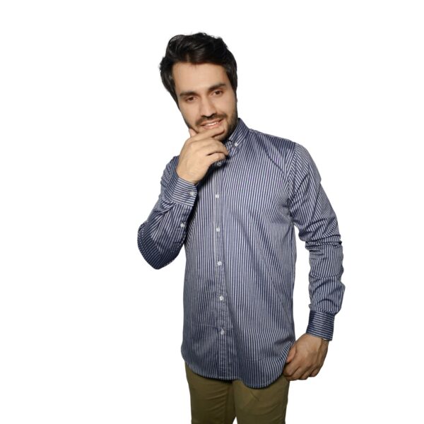 Benjamin George Men's Long Sleeve Shirt - Grey & Navy Stripes - Image 4