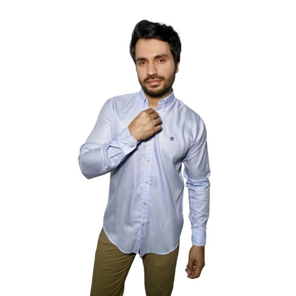 Benjamin George Men's Long Sleeve Shirt Light Blue Spot - Image 4