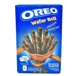Image of chocolate wafer rolls pack in blue colour cover.