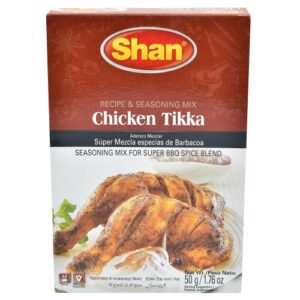 Image of chicken tikka seasoning mix bbq spice blend inside a card box pack.