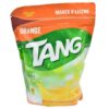 Image of instant Orange flavored drink powder packed inside of orage, green and yellow coloured with white colour letter on a resealable packet.
