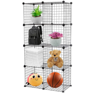 8 Cube Grid Wire Storage Rack Multi Use DIY Closet Organizer , Metal Grids Bookshelf Modular Shelving Units, Black