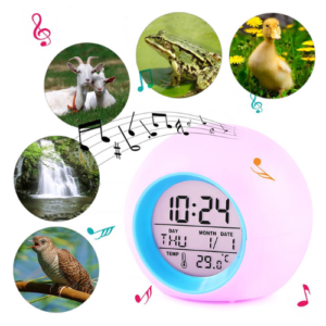 Color Changing LED Light Digital Alarm Clocks Touch Control Kids Children Wake Up Alarm Clock Thermometer Nature Music Gifts