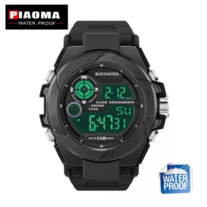 Piaoma Waterproof Digital Watch Stainless Steel Watch For Men Model 555 Black