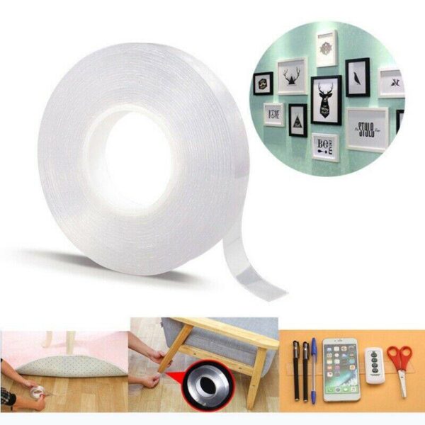 1M & 3M Nano Magic Tape Double Sided Strong Reusable Washable Strong Self Adhesive PU Gel Grip