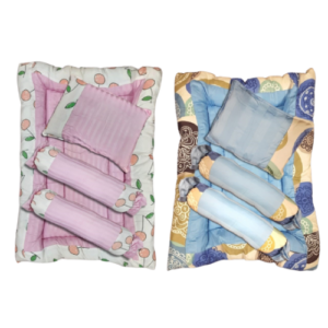 INeedz New Born Baby Pillow Sets with Quilt Blue/Pink Cot Sheet (Two Round Side Pillows, One Mid Pillow and Quilt Cot Sheet in One Pack) | INeedz KUH M31 5026