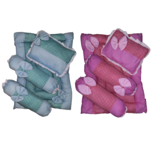 INeedz New Born Baby Pillow Sets with quilt Blue/Pink cot sheet (Two round side pillows, one mid pillow and quilt cot sheet in one pack) | INeedz KUH M29 5022