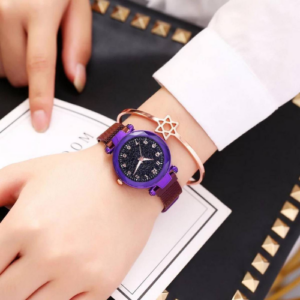 Ladies Stylish Magnet Watch - Magenta Purple
