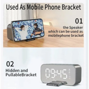 Wireless Bluetooth 5.0 Speaker, Mirror Alarm Clock with Phone Holder