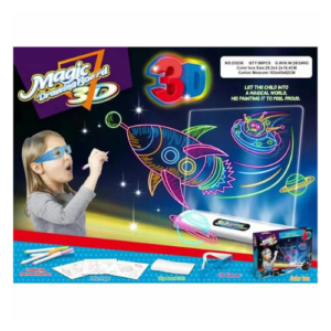 3D Magic Drawing Board Kids Light Graffiti Sketchpad Toy LCD Writing Blackboard with 3D Glasses & Fluorescent Pen