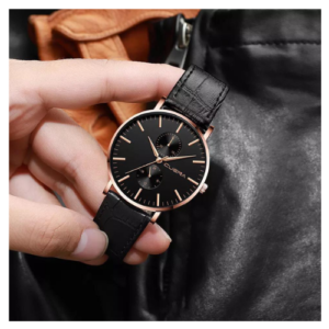 New Gents Black Leather Watch SQ32