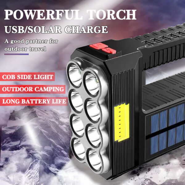 An Image of Super Bright Handheld Torch Portable 8 LED Multifunctional Spotlight Solar USB